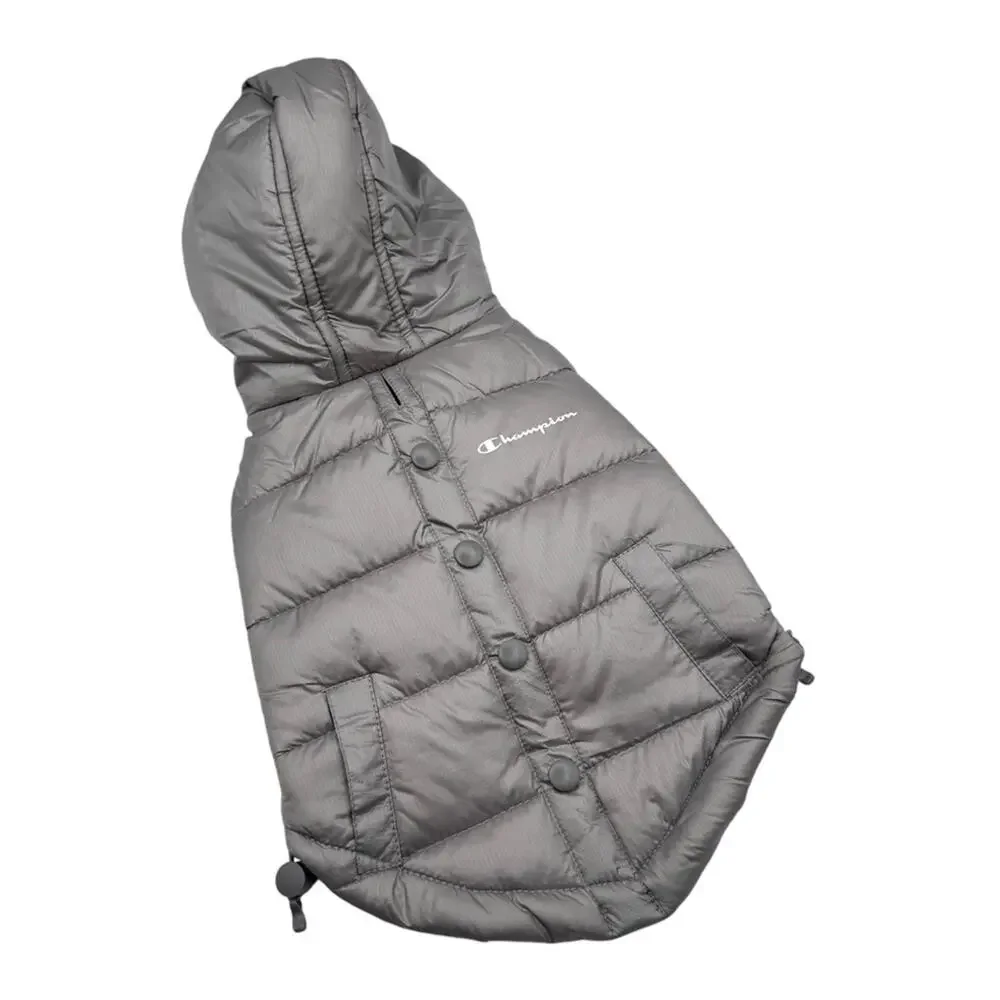 Champion Grey Hooded Puffer Jacket Vest Dog’s Size Small
